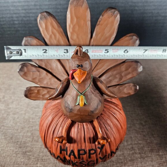 Blossom Bucket Folk Art Brown Turkey Sitting On A Pumpkin Happy Thanksgiving - Picture 10 of 10
